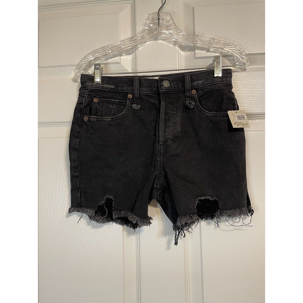 We The Free Size 24 Black Distressed Cutoff Shorts Frayed Hem Button Fly NWT